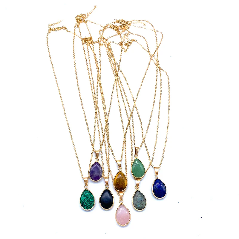 Natural stone Droplet shape necklace SimpleFashion Gold Chain Love Valentine's Day Pendant Necklace, 8color stone
Natural stone Droplet shape necklace SimpleFashion Gold Chain Love Valentine's Day Pendant Necklace, 8color stone