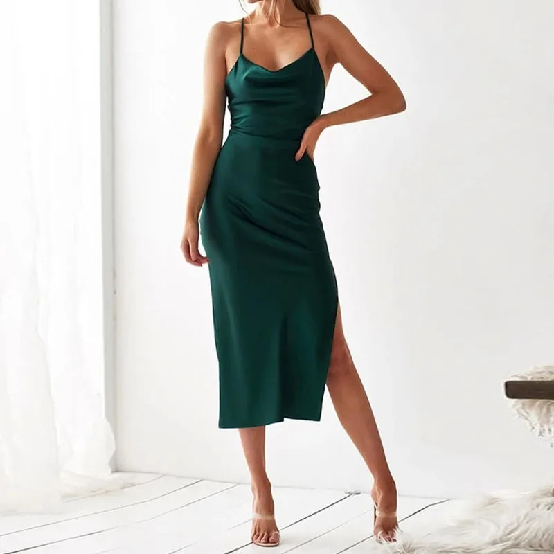 Summer Pure Color Sleeveless Sundresses Women Casual Bodycon Backless Midi Slip Dress Sexy Long Satin Silk Dresses
Summer Pure Color Sleeveless Sundresses Women Casual Bodycon Backless Midi Slip Dress Sexy Long Satin Silk Dresses