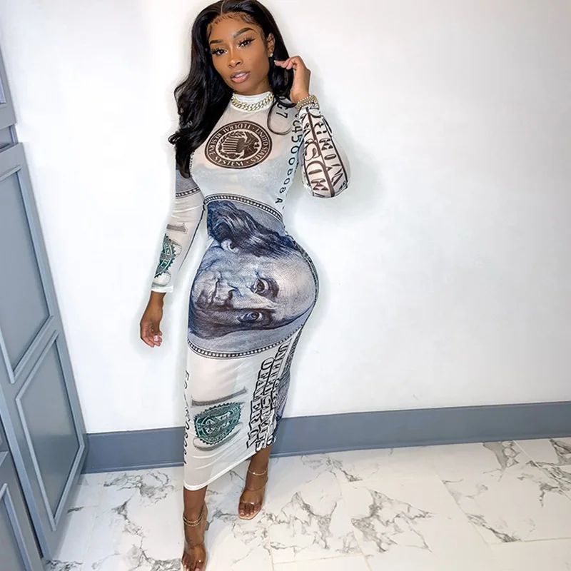 2021 New Style Women Clothing Sexy Autumn Mesh Money Print Long Pencil Dress, Customized color
2021 New Style Women Clothing Sexy Autumn Mesh Money Print Long Pencil Dress, Customized color