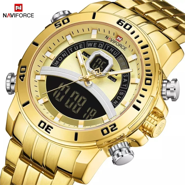2021 NEW Mens Watches Top Brand Luxury Quartz Watch Men Golden Steel Strap Dual Time Wristwatch NAVIFORCE 9181
2021 NEW Mens Watches Top Brand Luxury Quartz Watch Men Golden Steel Strap Dual Time Wristwatch NAVIFORCE 9181