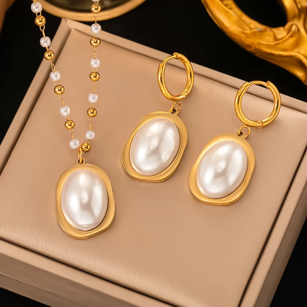 2023 New Luxury 2Pcs/Set 316L Stainless Steel Pearl Necklace Earrings Jewelry Set For Women
2023 New Luxury 2Pcs/Set 316L Stainless Steel Pearl Necklace Earrings Jewelry Set For Women
