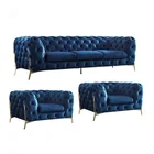 Hot sale modern style light luxury chesterfield fabric living room sofas with gold metal legs