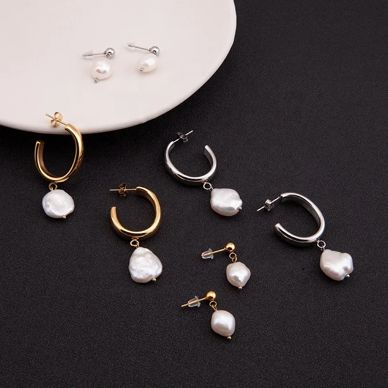 Fashionable and exquisite C letter shape stainless steel hanging freshwater pearl semi-open shape adjustable earrings, Gold/silver
Fashionable and exquisite C letter shape stainless steel hanging freshwater pearl semi-open shape adjustable earrings, Gold/silver