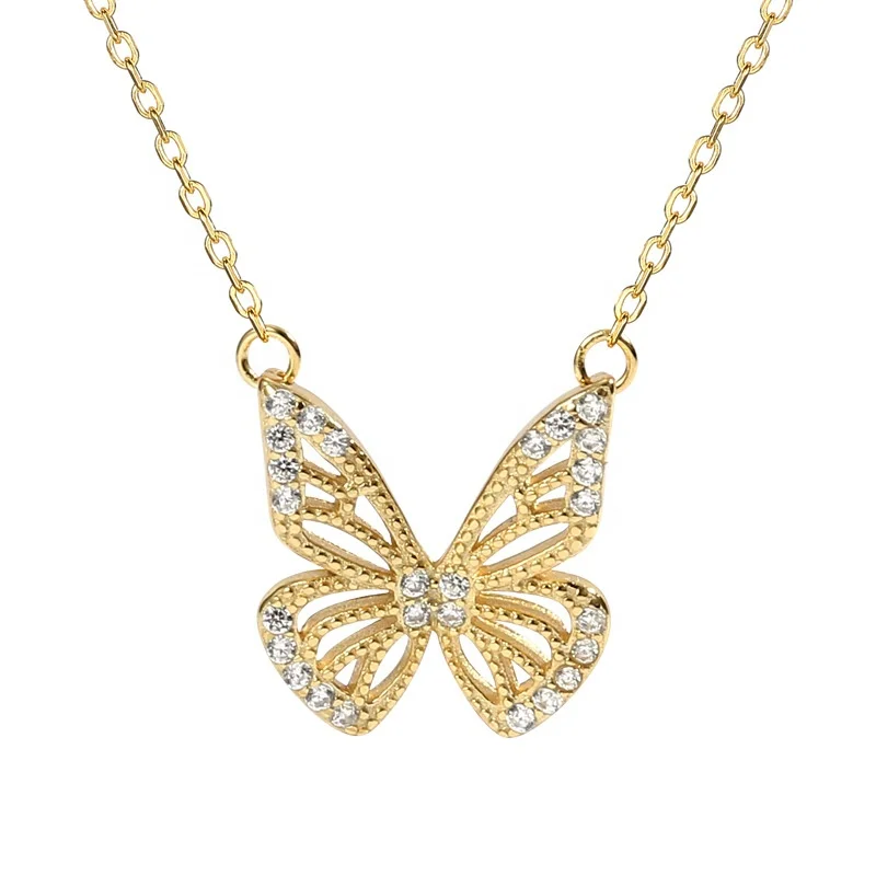 

2020 INS Fashion Simple Butterfly Pendent Choker Necklace Gold Plated CZ Necklace 925 Sterling Silver Necklace For Women Gift