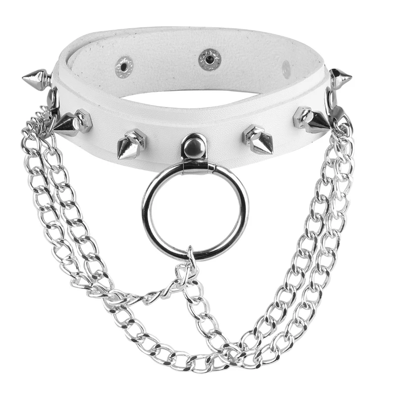 Men Women Punk Leather Adjustable Choker Necklace Neck Collar with Ring Chain Club Party Accessories
Men Women Punk Leather Adjustable Choker Necklace Neck Collar with Ring Chain Club Party Accessories