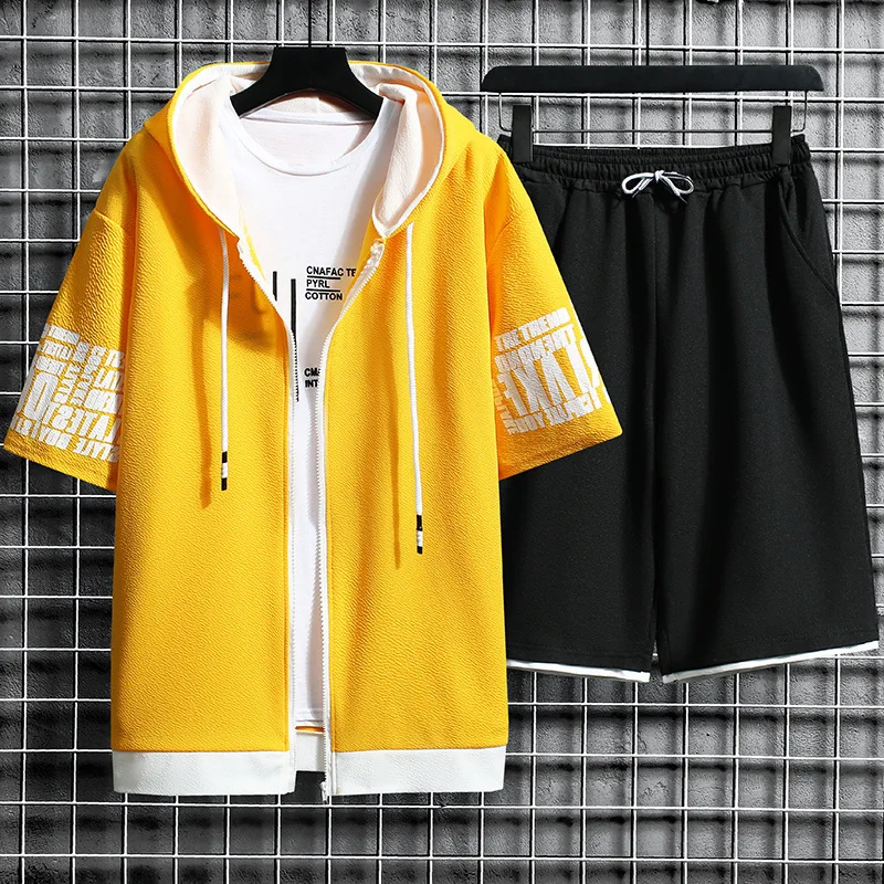 Summer sports suit male Korean version trend student loose short sleeved cardigan hoodie with five-point shorts
Summer sports suit male Korean version trend student loose short sleeved cardigan hoodie with five-point shorts