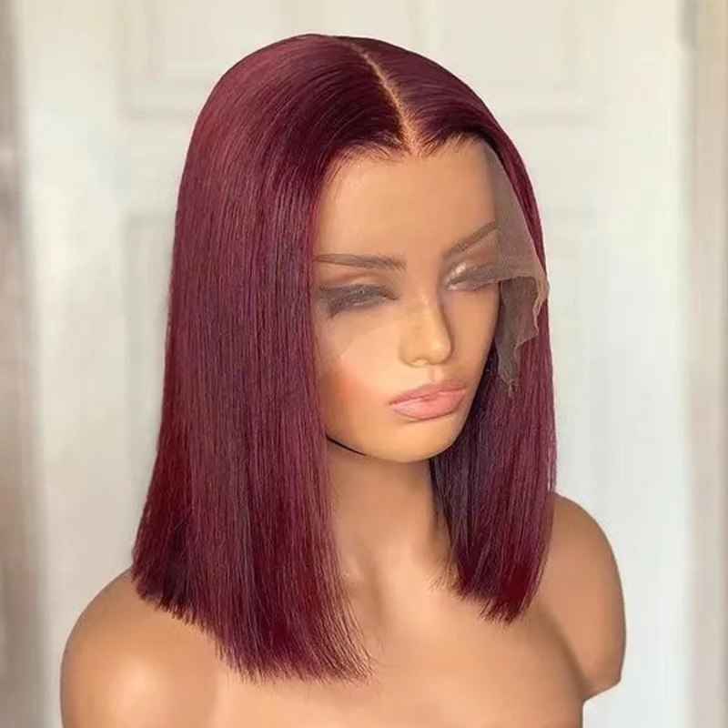 

Red Bob Lace Front Human Hair Wigs 13X4 Burgundy Colored Short Bob Lace Frontal Wigs 150% Density For Black Women