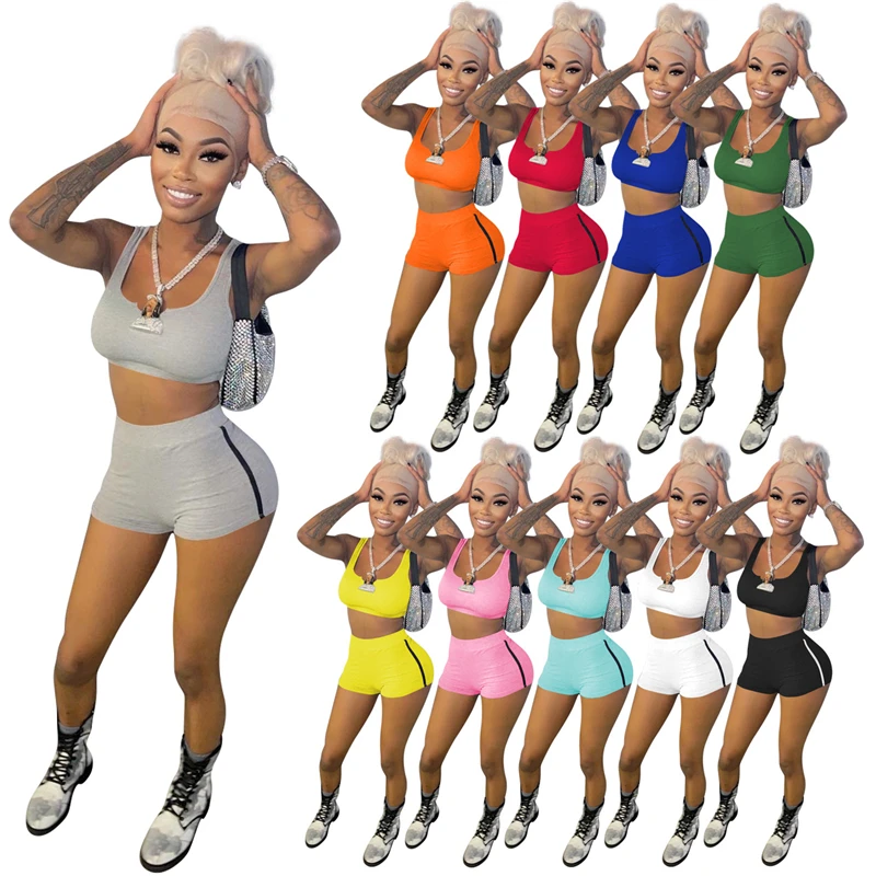 2021 Two Piece Short Set Summer 10 Colors Sleeveless Crop Top Women Casual 2 Piece Set Outfits Streetwear Lady Sports Set, As picture
2021 Two Piece Short Set Summer 10 Colors Sleeveless Crop Top Women Casual 2 Piece Set Outfits Streetwear Lady Sports Set, As picture