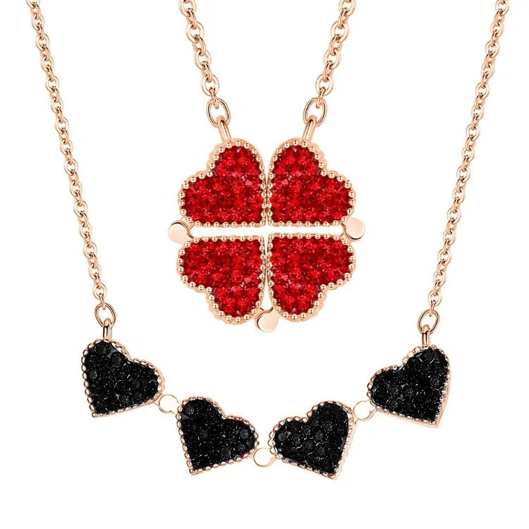 Creative Magnetic Folding Heart-Shaped Four-leaf Clover Necklace Popular Design Jewelry Two Ways To Wear Magnetic Necklace
Creative Magnetic Folding Heart-Shaped Four-leaf Clover Necklace Popular Design Jewelry Two Ways To Wear Magnetic Necklace