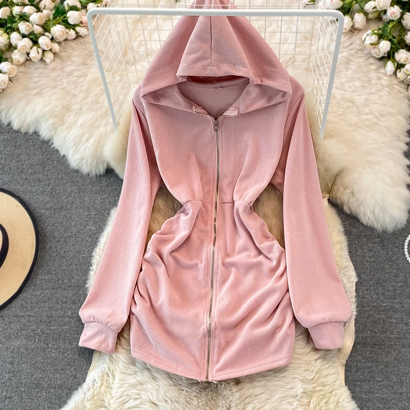 Wholesale Spring Autumn New Design Casual Hooded Dress Street Style Knee Dress Women's Slim Fit Slimming Full Zipper Dress
Wholesale Spring Autumn New Design Casual Hooded Dress Street Style Knee Dress Women's Slim Fit Slimming Full Zipper Dress