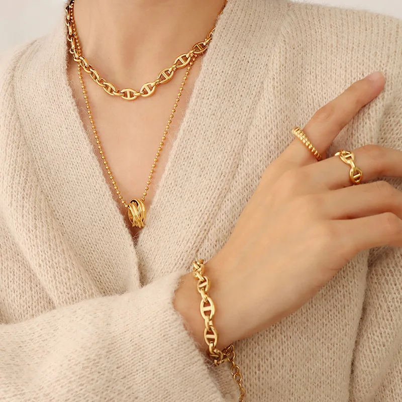 Wholesale New Hip Hop Style Titanium Steel Chain Necklace Bracelet Ring Jewelry Set For Women
Wholesale New Hip Hop Style Titanium Steel Chain Necklace Bracelet Ring Jewelry Set For Women