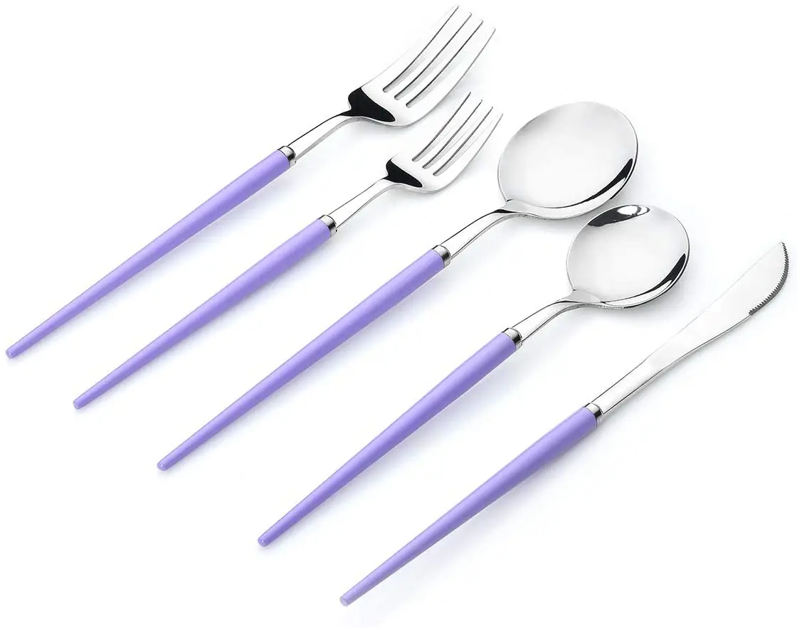 Stainless Steel Lavender Silver Silverware Utensil Set with Knife Forks and Spoons Non Slip Non Toxic 5 Piece 20 Pieces Flatware
Stainless Steel Lavender Silver Silverware Utensil Set with Knife Forks and Spoons Non Slip Non Toxic 5 Piece 20 Pieces Flatware