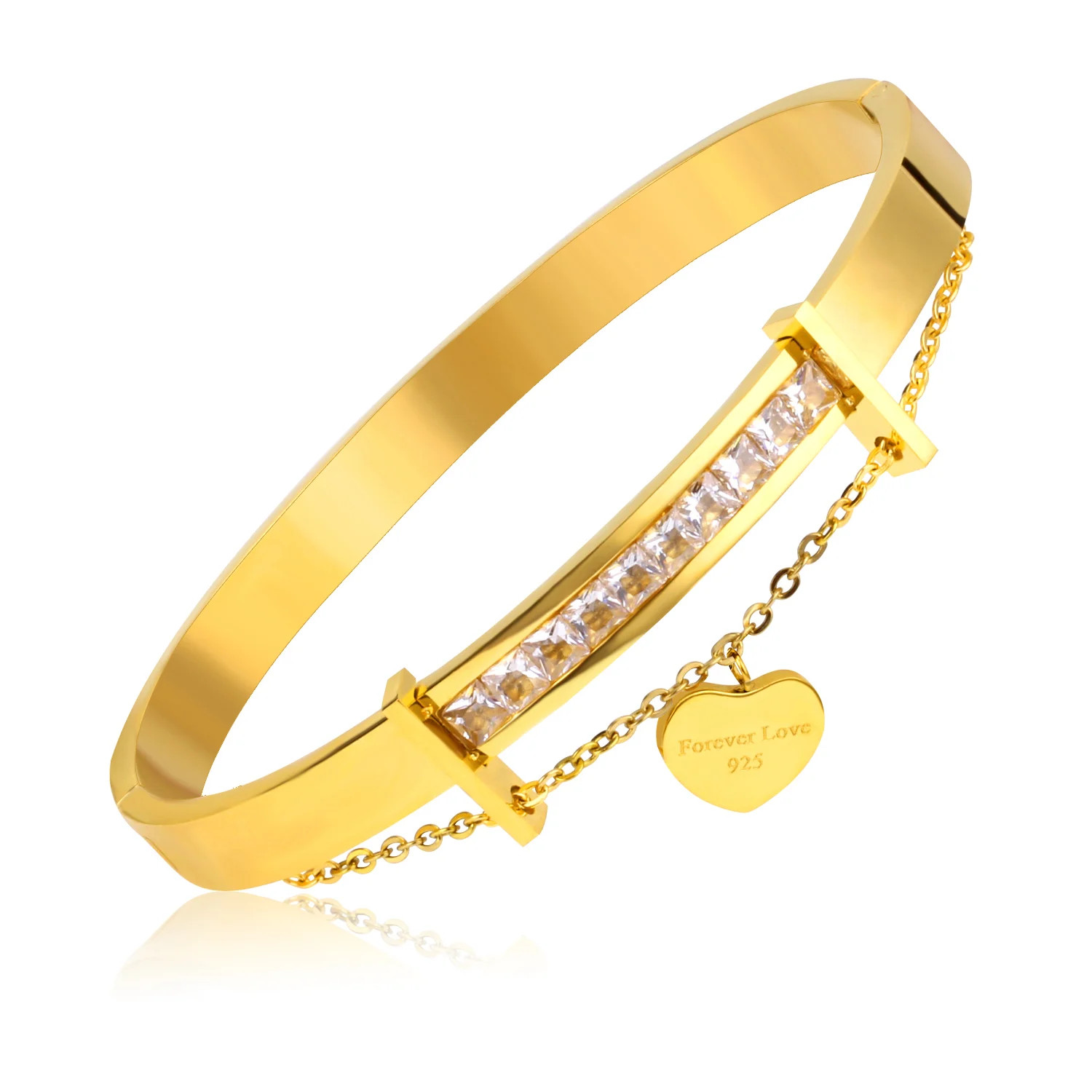 Famous Brand Charm Crystal Heart Shape Pendant Bracelets Bangles Gold Color Stainless Steel Bangle For Women
Famous Brand Charm Crystal Heart Shape Pendant Bracelets Bangles Gold Color Stainless Steel Bangle For Women