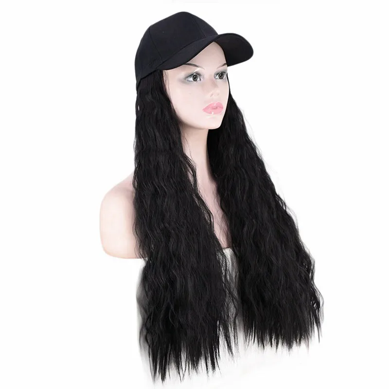 

Synthetic Long Hat Hair Extensions Curly Wavy Corn Wave Hairpiece Baseball Cap With Hair Attached Adjustable Cap With Hair, Picture