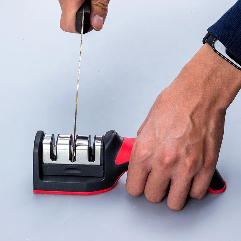 Kitchen Knife Accessories 3-Stage Knife Sharpener with Non slip Rubber handle, Black + red
Kitchen Knife Accessories 3-Stage Knife Sharpener with Non slip Rubber handle, Black + red