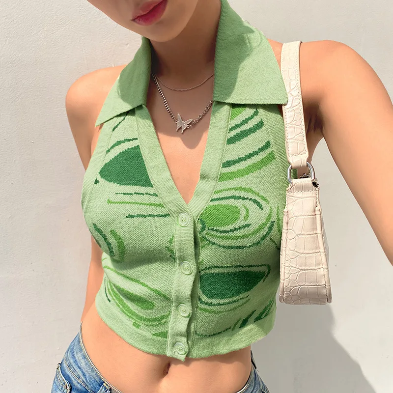 ZJ1238 Green Wave Print Knit Tank Vest Female Spring Summer Fashion Beachwear Backless Deep V Neck Sweater Crop Top Harajuku
ZJ1238 Green Wave Print Knit Tank Vest Female Spring Summer Fashion Beachwear Backless Deep V Neck Sweater Crop Top Harajuku