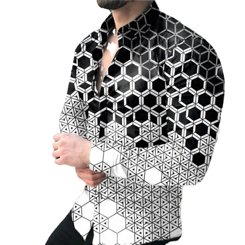 New arrive geometric pattern print Men's Shirts Long Sleeve Tees Tops gradient color black blouse big size Autumn Men Clothing
New arrive geometric pattern print Men's Shirts Long Sleeve Tees Tops gradient color black blouse big size Autumn Men Clothing