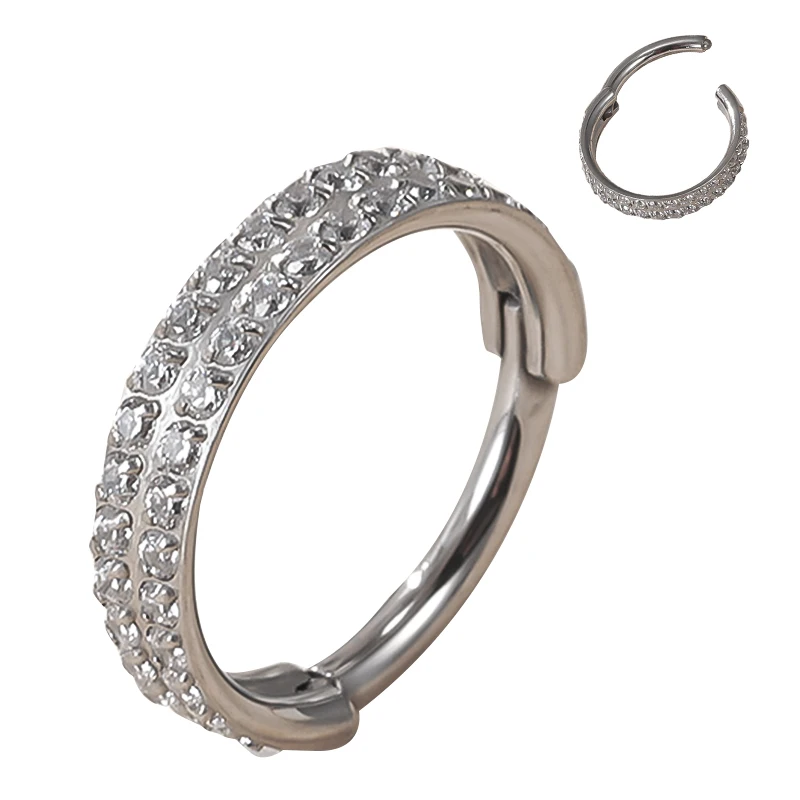 

Fashion G23/ASTM F136 Titanium Hinged Segment Rings With CZ Pave Side Hoop Nose Rings Earring Piercing Jewelry