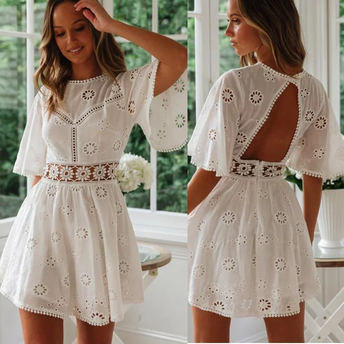 2021 Summer Women's New Elegant White Floral Embroidered Cotton Dress Casual Fashion Halter Short Mni Dress High Waist Beachwear
2021 Summer Women's New Elegant White Floral Embroidered Cotton Dress Casual Fashion Halter Short Mni Dress High Waist Beachwear