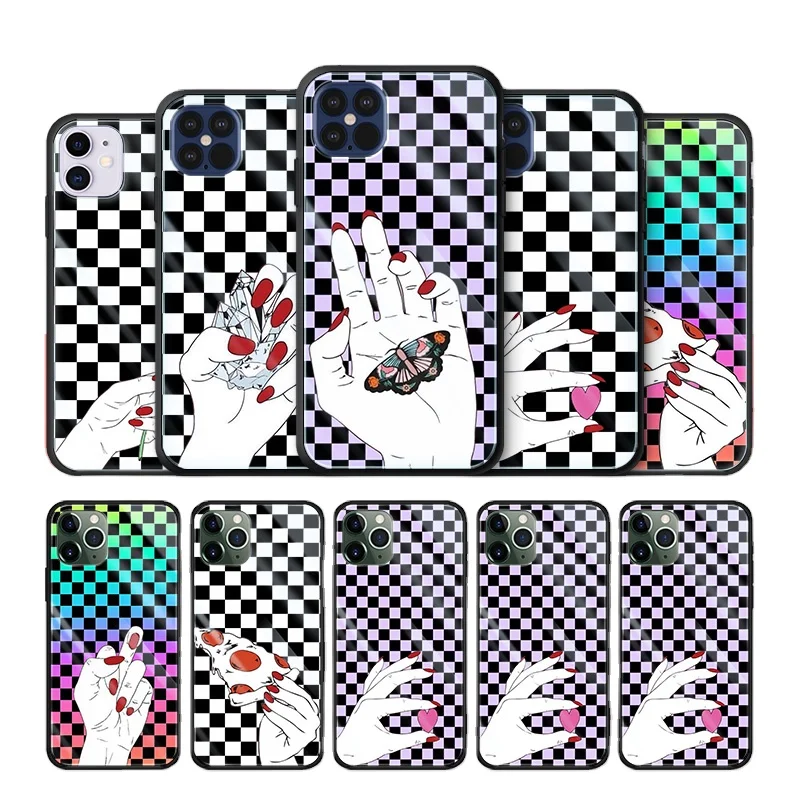 Designs OEM Custom Print Checkerboard Glossy Glass Hard Plastic Phone Case for iPhone 12 Pro Max Cover Scratch-proof Mobile Case, Black
Designs OEM Custom Print Checkerboard Glossy Glass Hard Plastic Phone Case for iPhone 12 Pro Max Cover Scratch-proof Mobile Case, Black