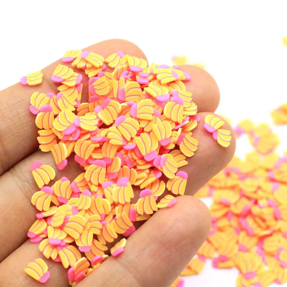 

500g Assorted 3D Fruit Pattern Slices Cheap Bulk 5MM Fruit Banana Slice Polymer Clay Nail Art Manicure Confetti, Pink