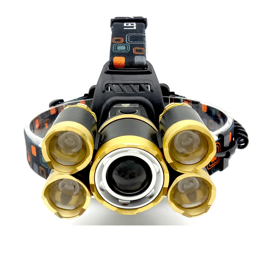 T6 Headlamp LED 4 Modes Headlight for Camping Running, Hiking and Reading 5 LED Headlamp