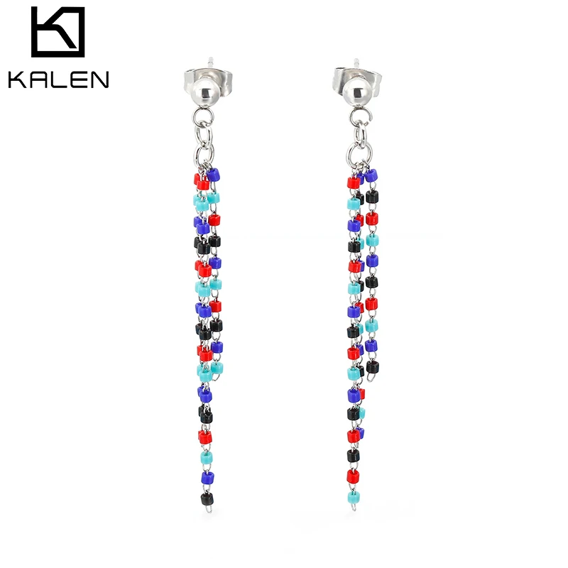 Trendy Long Colorful Beads Earings Stainless Steel Boho Beaded Earrings For Women, Silver/gold 
Trendy Long Colorful Beads Earings Stainless Steel Boho Beaded Earrings For Women, Silver/gold