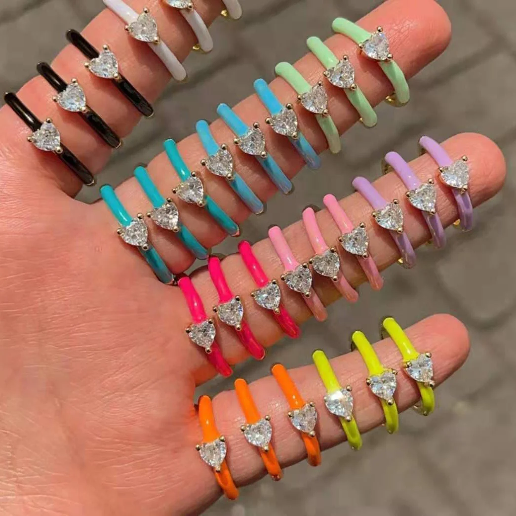 Fashion Neon Enamel Heart Love Zircon Open Ring Gold Color CZ Colorful Finger Rings Wedding Engagement Adjustable Jewelry Women
Fashion Neon Enamel Heart Love Zircon Open Ring Gold Color CZ Colorful Finger Rings Wedding Engagement Adjustable Jewelry Women