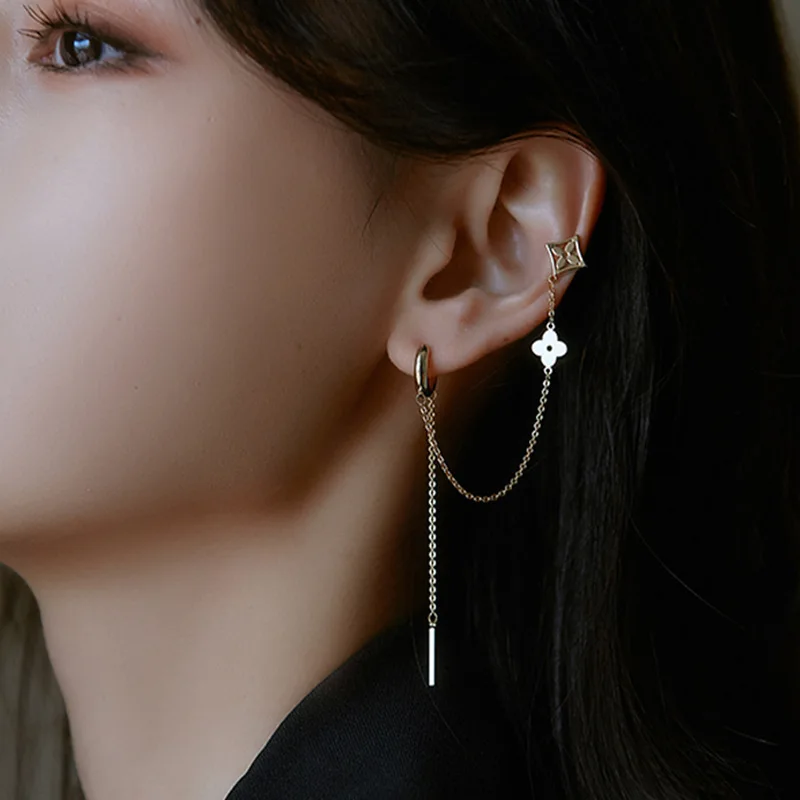 Korean Flower Ear Clips on Cartilage Cuff Earrings Ear Holders Long Chain Gold Hoop Huggie Earrings Wrap for Women, Photo
Korean Flower Ear Clips on Cartilage Cuff Earrings Ear Holders Long Chain Gold Hoop Huggie Earrings Wrap for Women, Photo