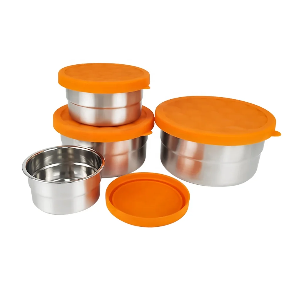 Chaozhou Factory New design orange round stackable ss304 snack food container stainless steel lunch box with silicone lid, Silver
Chaozhou Factory New design orange round stackable ss304 snack food container stainless steel lunch box with silicone lid, Silver