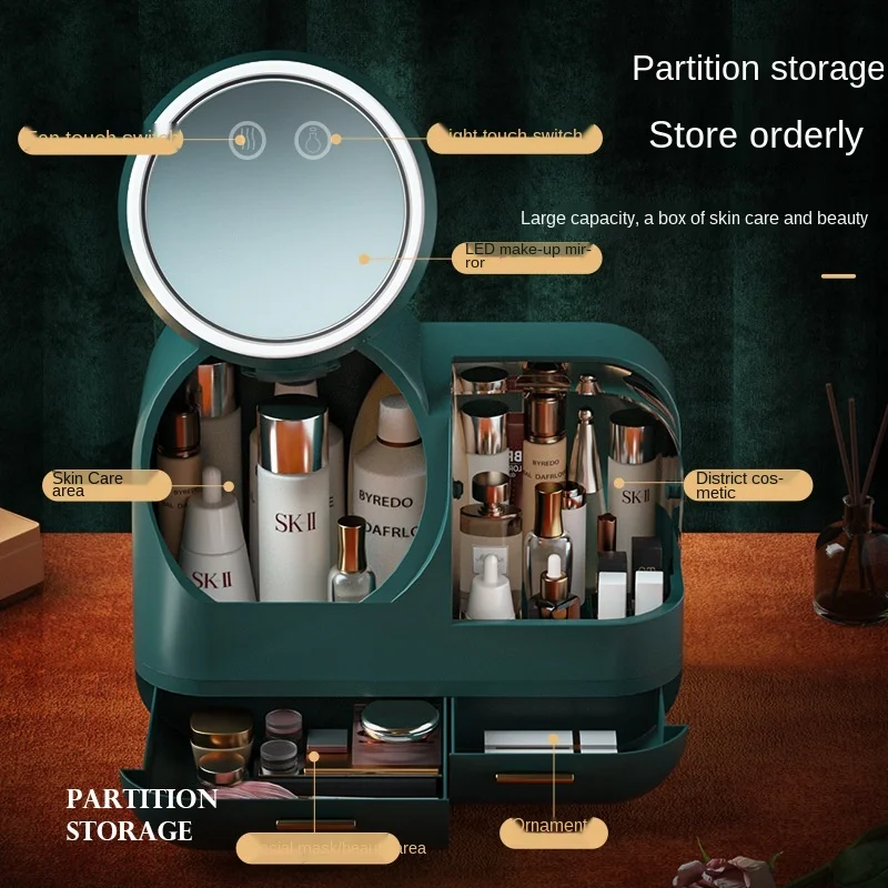 High-profile figure soft wind-free makeup cosmetic case LED light makeup mirror household large-capacity cosmetics storage rack
High-profile figure soft wind-free makeup cosmetic case LED light makeup mirror household large-capacity cosmetics storage rack