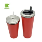 Copper Tumbler 16oz/24oz Copper Custom Travel Shaker Bottle Double Walled Metal Tumbler With Straw