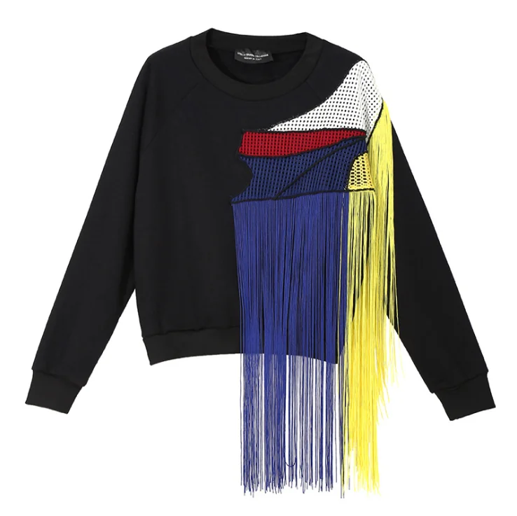 Latest European Style Lady Fashion Patchwork Sweatshirts Long Sleeve O-Neck Tassel vintage Hoodies For Women streetwear hoodie 
Latest European Style Lady Fashion Patchwork Sweatshirts Long Sleeve O-Neck Tassel vintage Hoodies For Women streetwear hoodie