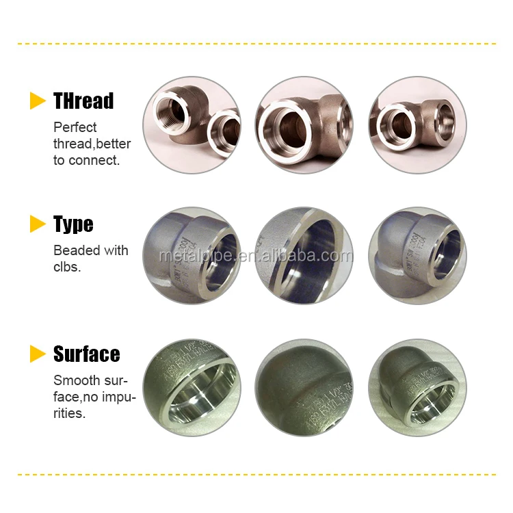 Boru Bağlantısı 90 Derece SW/TH 3000LB ASTM A182 F316L ASME B16.11 Paslanmaz Çelik 3/4 Dişli Dirsek 1