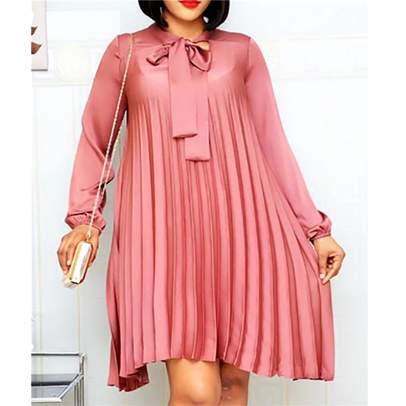 Plus Size m-5xl Pleated Dress with Bow tie Long Lantern Sleeves Women Summer Autumn Female African Vestidos
Plus Size m-5xl Pleated Dress with Bow tie Long Lantern Sleeves Women Summer Autumn Female African Vestidos