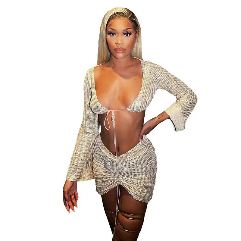 2021 New arrival women sexy Glitter long sleeve top and skirt two piece set women ladies clothing
2021 New arrival women sexy Glitter long sleeve top and skirt two piece set women ladies clothing
