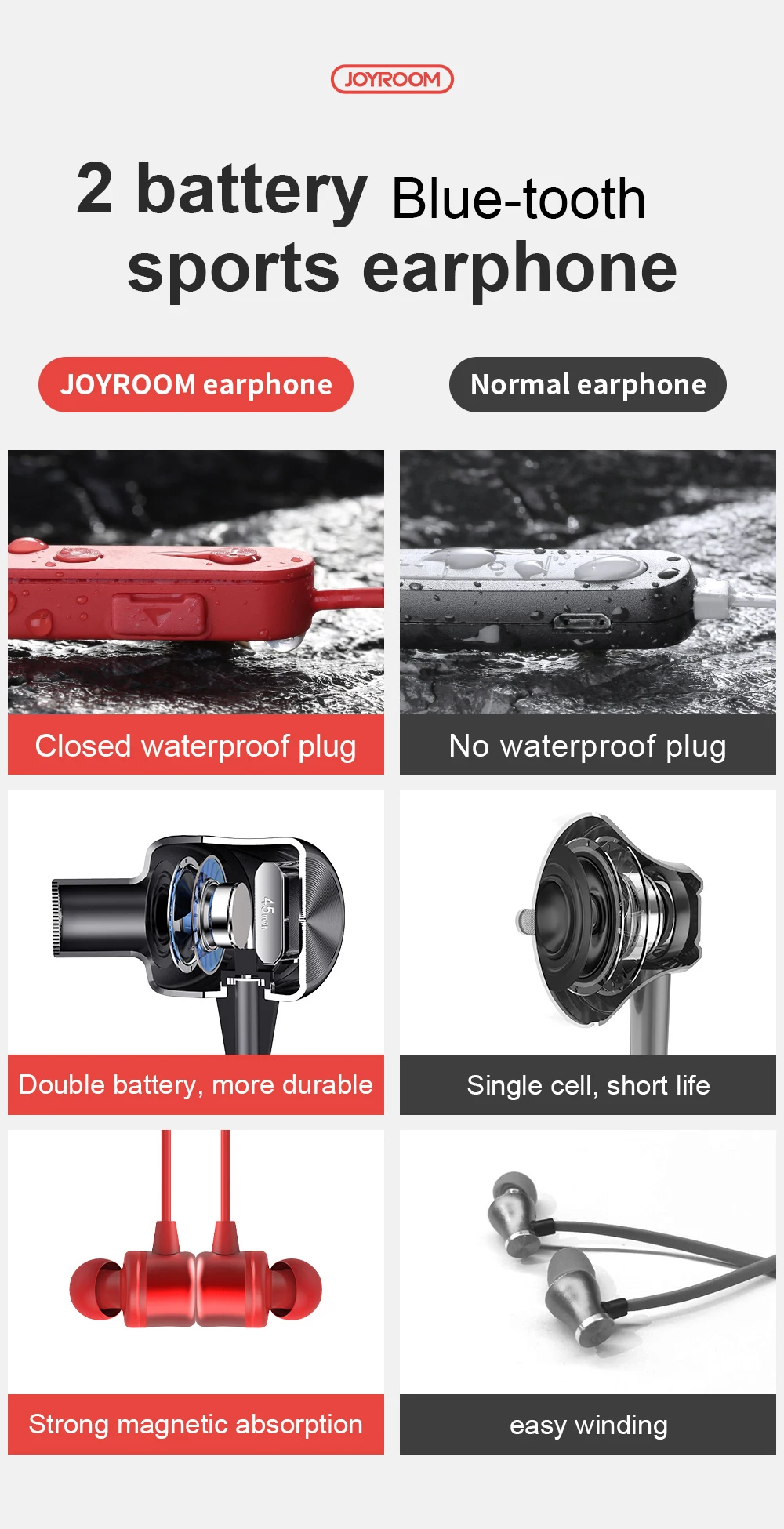 JOYROOM JR-D3S BT 4.2 Dual Battery Headset Sports Earphones Wireless - ANKUX.COM