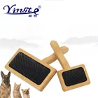 Yingte produced pet grooming comb beech wood curve handle stainless steel needle