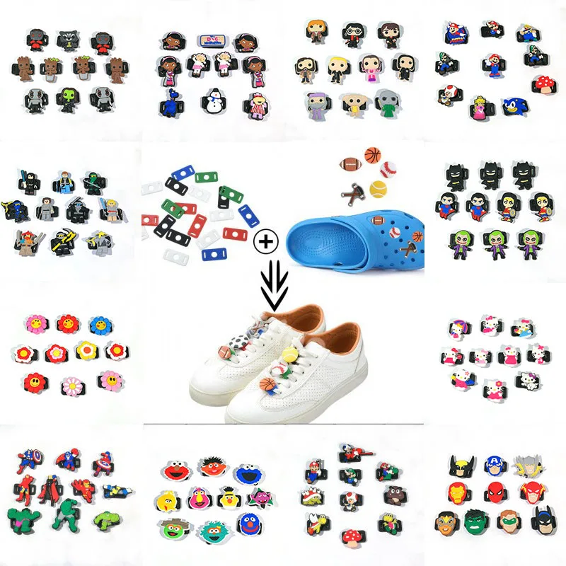 10pcs/set classic cartoon super heros shoelace Charms sneakers sports black buckles flowers shoelace charms part accessories 
10pcs/set classic cartoon super heros shoelace Charms sneakers sports black buckles flowers shoelace charms part accessories
