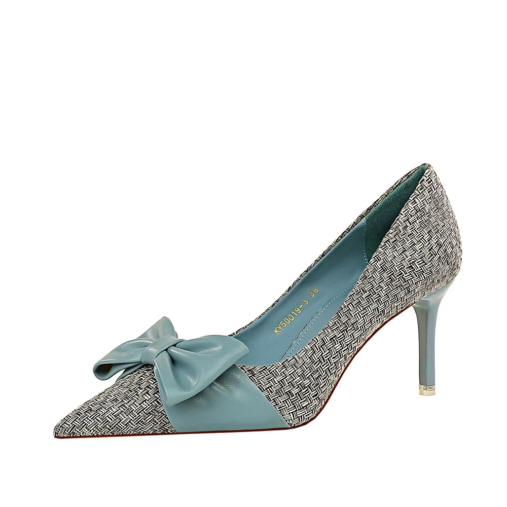 SP906 ladies color matching weave shoes high heels stiletto shoes sweet bowknot decoration shoe
SP906 ladies color matching weave shoes high heels stiletto shoes sweet bowknot decoration shoe