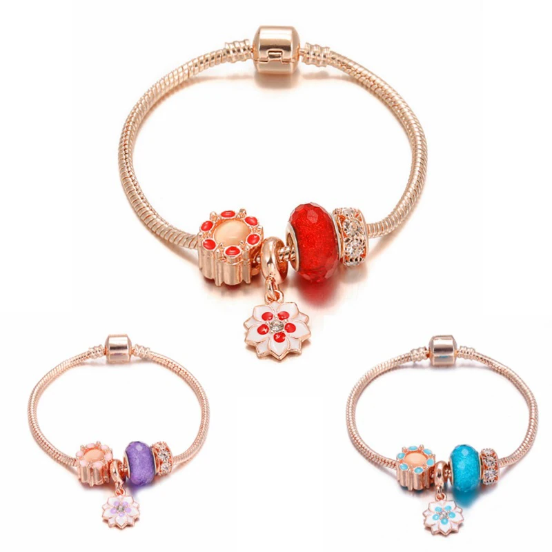 New Arrival Women Jewelry Rose Gold Plated Flower Bracelet Bling Glass Crystal Beads Flower Charm Bracelet, Mixed
New Arrival Women Jewelry Rose Gold Plated Flower Bracelet Bling Glass Crystal Beads Flower Charm Bracelet, Mixed