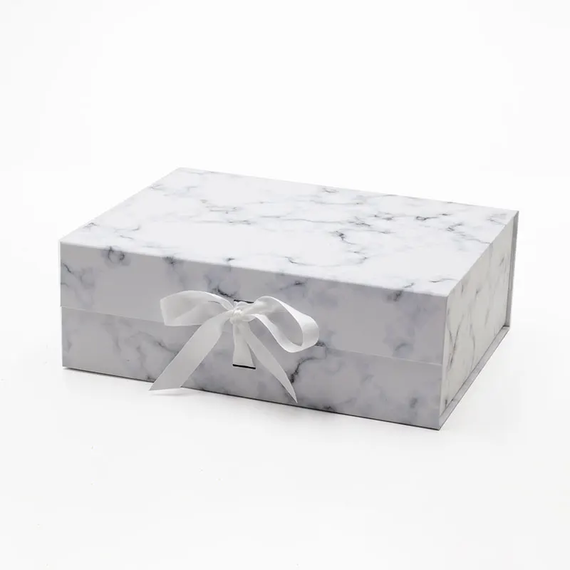 

A4 deep large marble printed rigid foldable gift box packaging with magnetic lid
