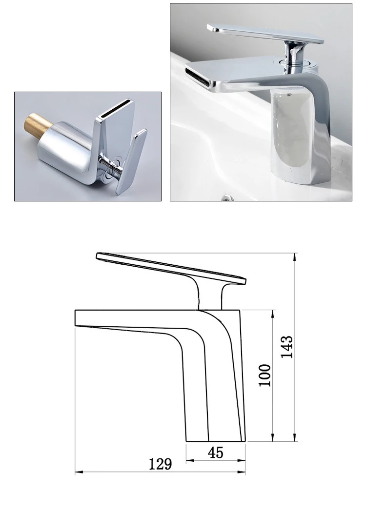 Hot and Cold Water Faucet Bathroom Mixer Tap Waterfall Brass Tap