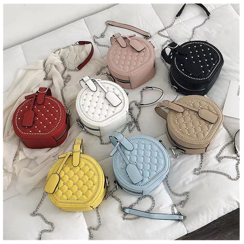 2021 New Design Diamond PU Leather Lady Chain crossbody Shoulder Bag Rivet Decoration Round Women mini handbag, As show
2021 New Design Diamond PU Leather Lady Chain crossbody Shoulder Bag Rivet Decoration Round Women mini handbag, As show