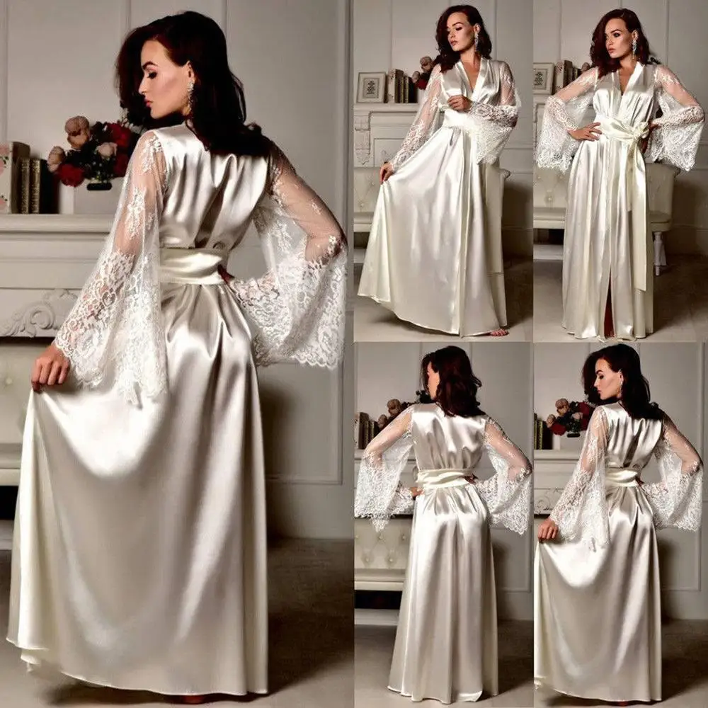 2019 Women Silk Robes Sexy Lace Satin Long Night Dressing Gown Bath Robes Sleepwear Lingerie Ladies Kimono Belt Night Dress
2019 Women Silk Robes Sexy Lace Satin Long Night Dressing Gown Bath Robes Sleepwear Lingerie Ladies Kimono Belt Night Dress