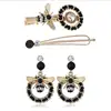 2019 Kaimei New Boho Crystal Acrylic hoop tassel black earrings Hair clips set for Women Girls Za Jewelry Wedding Gift Barrette