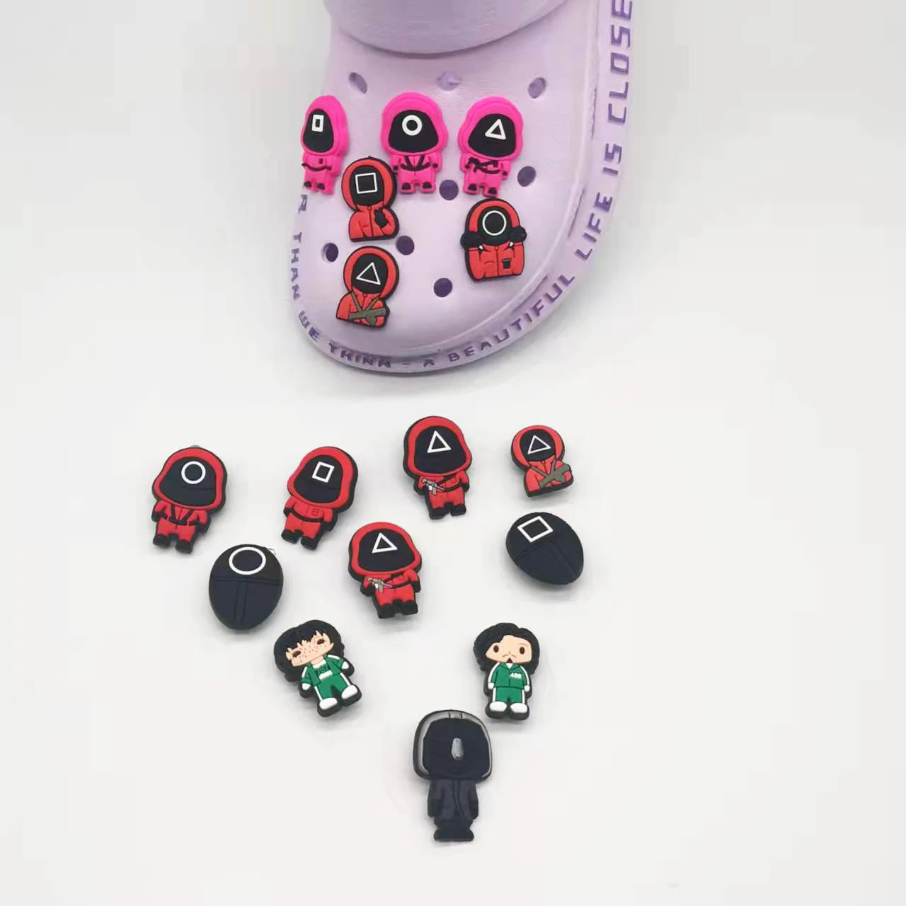 2021 squid Game TV wholesale designer charm shoes accessories PVC soft rubber croc charm shoes accessories
2021 squid Game TV wholesale designer charm shoes accessories PVC soft rubber croc charm shoes accessories