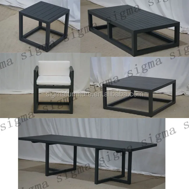 hotel outdoor furniture Crafted of enduring Aluminum frame outside garden set rectangle Metal Coffee Table
