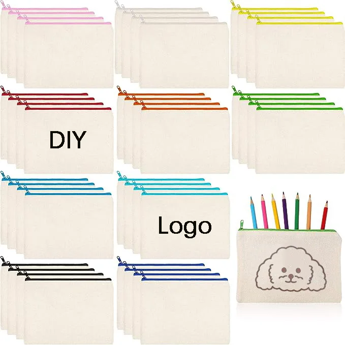 Hot Sale Wholesale Blank Pencil Case Cosmetic Bags for Girls Gift DIY Canvas Pencil Pouches With Zipper
Hot Sale Wholesale Blank Pencil Case Cosmetic Bags for Girls Gift DIY Canvas Pencil Pouches With Zipper