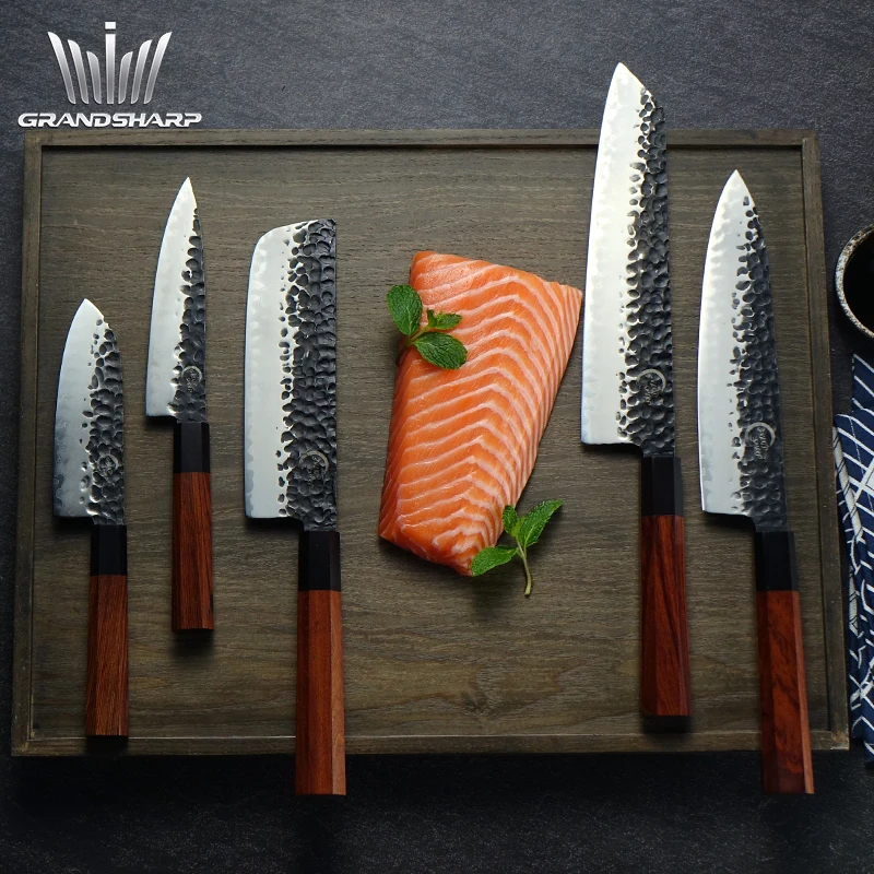New 5pcs Aus10 High carbon 3-layer steel Mkuruti wooden handle handmade Black blade chef nakiri santoku paring kitchen Knife Set
New 5pcs Aus10 High carbon 3-layer steel Mkuruti wooden handle handmade Black blade chef nakiri santoku paring kitchen Knife Set